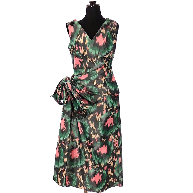 【中古】未使用品 マルニ MARNI 20SS COTTON POLY CHINE 抽象プリント サイドリボン ワンピース ドレス 40