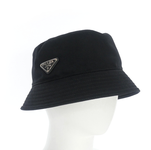 【中古】プラダ PRADA トライアングルロゴ バケットハット 帽子 XL ブラック 黒 2HC137 2XDI 国内正規 メンズの通販は 34,983円