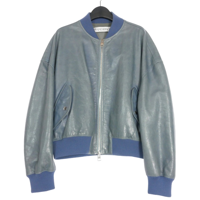 【中古】JWアンダーソン J.W.ANDERSON ドロップショルダー ボンバージャケット レザー ブルゾン S GREY