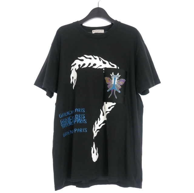 【中古】ジバンシィ GIVENCHY オーバーサイズ モチーフパッチ Tシャツ カットソー 半袖 S ブラック 黒 BM70UP3002