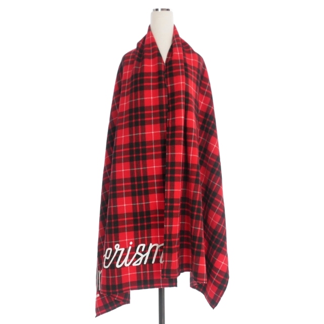 【中古】未使用品 アンダーカバーイズム UNDERCOVERISM ウール ロゴプリント チェックマフラー ストール F レッド 赤 UI2A4S01-1 メンズ