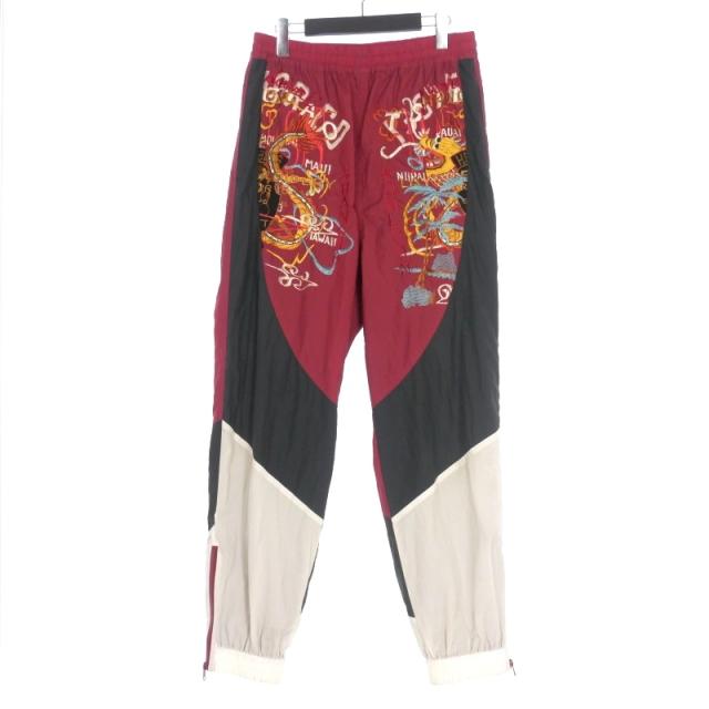 doublet / ボトム/M/ナイロン/RED/18ss06pt64 ダブレット doublet 18SS BREAK UP EMBROIDERY TRACK PANT トラック