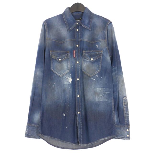 【中古】未使用品 ディースクエアード DSQUARED2 24SS FASHION WESTERN SHIRT ウエスタンデニムシャツ 長袖 44