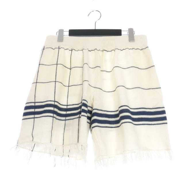 【中古】未使用品 メゾンマルジェラ Maison Margiela 22SS フリンジ ニットショートパンツ ショーツ M オフホワイト/ブルー