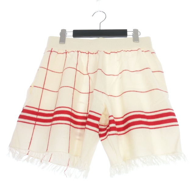 【中古】未使用品 メゾンマルジェラ Maison Margiela 22SS フリンジ ニットショートパンツ ショーツ L オフホワイト/レッド