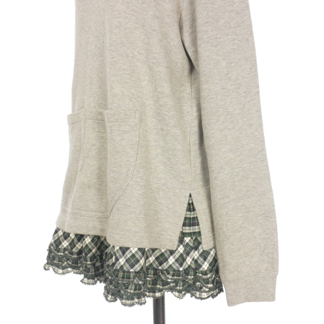 【中古】ピンクハウス PINK HOUSE ピコ加工 ロゴ刺繍 フリルチェック スウェット フーディ パーカー L グレー/グリーン 中古】ピンクハウス PINK HOUSE ピコ加工 ロゴ刺繍 フリルチェック