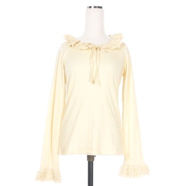 ピンクハウス】白ピコフリルピンタックリボンパーカー襟ブラウス