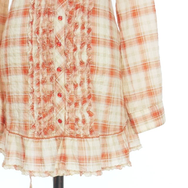 【中古】ピンクハウス PINK HOUSE ピコ加工 フリルチェック シャツワンピース チュニック 長袖 ピンク P010KFB06 レディース 中古】ピンクハウス PINK HOUSE ピコ加工 フリルチェック シャツ