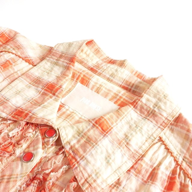 中古】ピンクハウス PINK HOUSE ピコ加工 フリルチェック シャツ