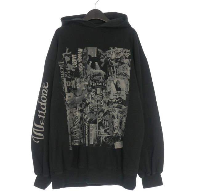 【中古】ウェルダン WE11DONE 22AW Horror Collage Hoodie ホラーコラージュフーディ パーカー 長袖 XS ブラック 黒
