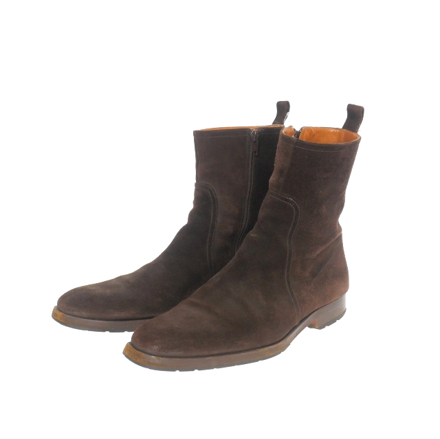 【中古】サントーニ SANTONI サイドジップ スエード ショートブーツ 靴 6 ブラウン 茶 66543 メンズ