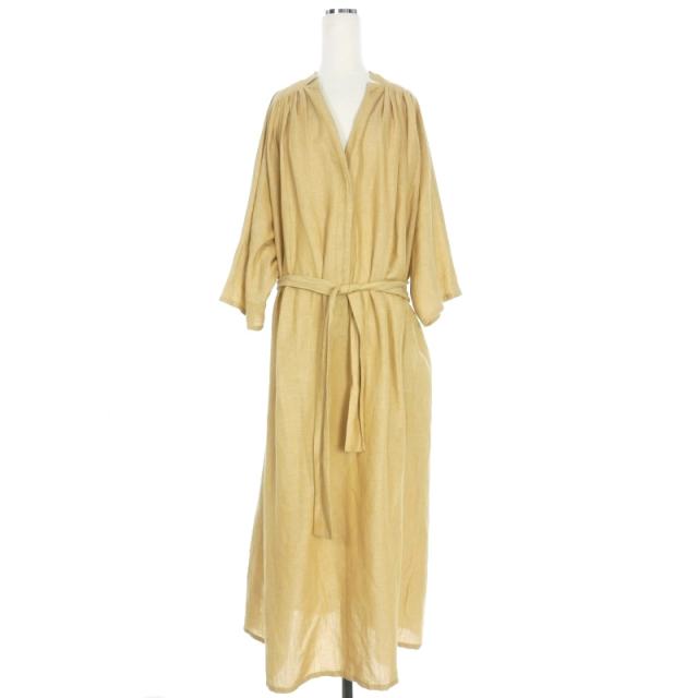 【中古】セヤ Seya. オーバーサイズ リネンシャツワンピース ドレス 半袖 S ベージュ PV10-BE レディース