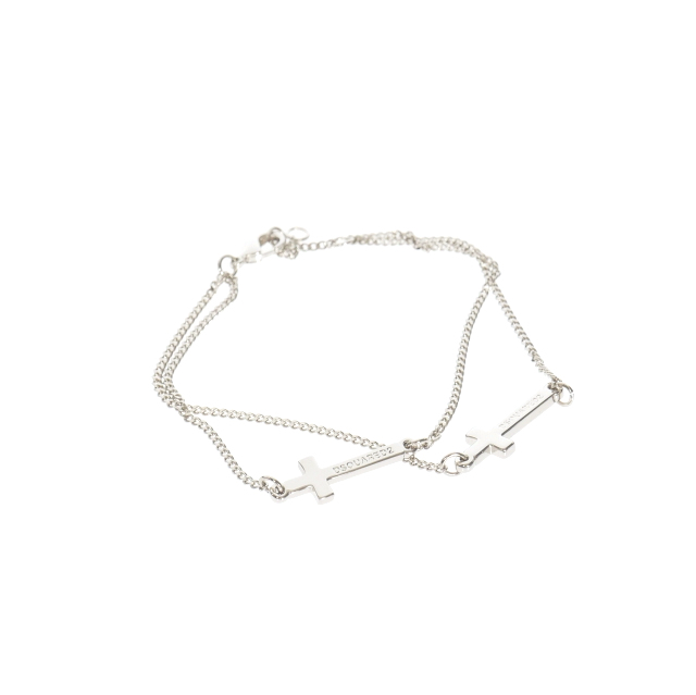 【中古】未使用品 ディースクエアード DSQUARED2 23AW クロスモチーフ 2連 ブレスレット アクセサリー L シルバー