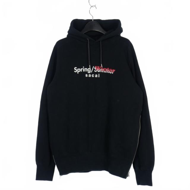 【中古】サカイ sacai 19ss Spring Winter ロゴ プルオーバー パーカー フーディ 2 黒 ブラック 19-01927Ｍ メンズ