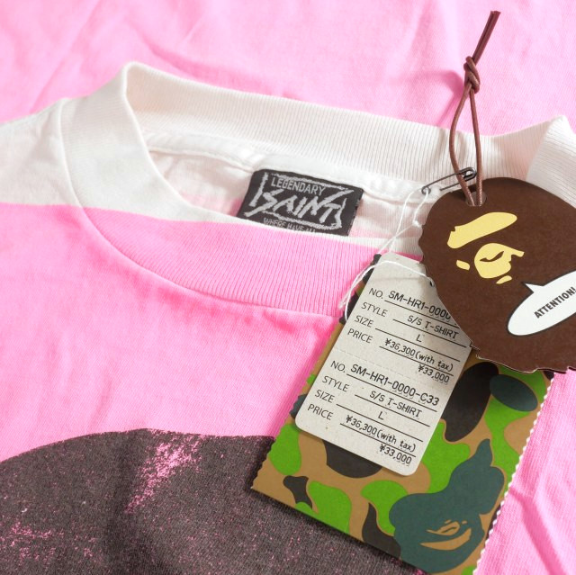 【中古】未使用品 セントマイケル SAINTMICHAEL × A BATHING APE 25AW HANDPRINT BAPE_SS TEE Tシャツ L 半袖