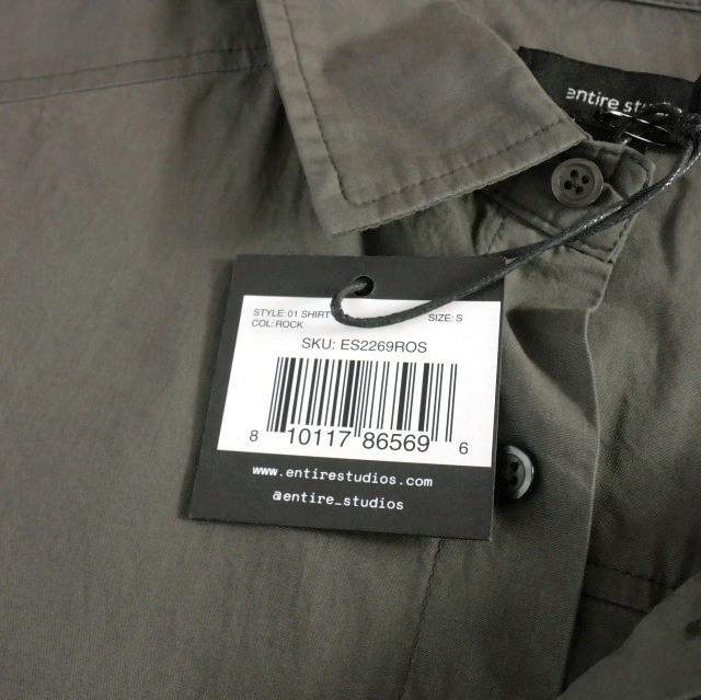 【中古】未使用品 エンタイアスタジオ entire studio ZIP POCKET SHORT SLEEVE SHIRT 半袖シャツ S ダークグレーES2269_4