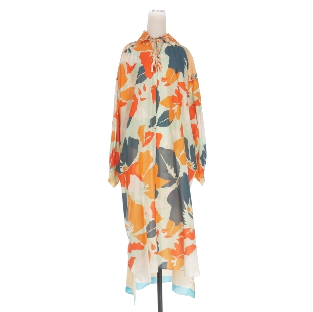 【中古】マニプリ manipuri フラワー総柄 サイドスリット オーバーサイズワンピース ドレス 長袖 F マルチカラー 2110323 レディース