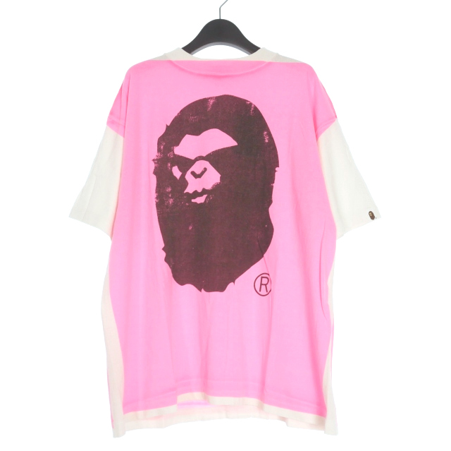 【中古】未使用品 セントマイケル SAINTMICHAEL × A BATHING APE 25AW HANDPRINT BAPE_SS TEE  XL ホワイト/ピンク