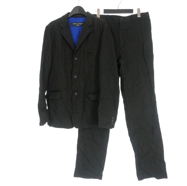 【中古】コムデギャルソンオム COMME des GARCONS HOMME 00‘ ウール縮絨 ストライプ セットアップ スーツ 上下 L