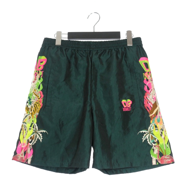 【中古】ダブレット doublet 19SS CHAOS 刺繍 シャンブレーショーツ ショートパンツ S グリーン 緑 19SS09PT95 メンズ