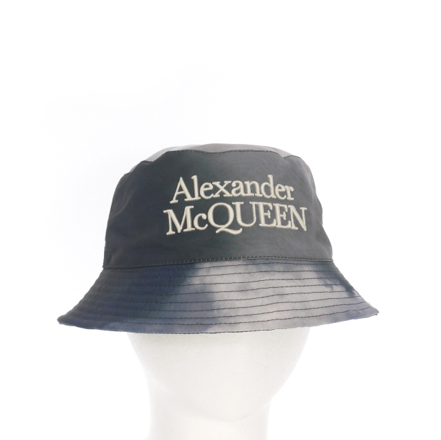 【中古】アレキサンダーマックイーン ALEXANDER MCQUEEN ロゴ刺繍 タイダイ柄 バケットハット 帽子 M グレー/ブラック
