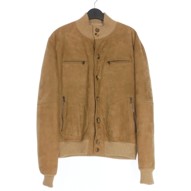 【中古】ブルネロクチネリ BRUNELLO CUCINELLI ムートン ブルゾン ジャケット カシミアリブ L ベージュ メンズ