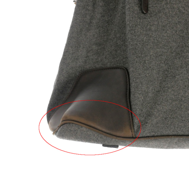 【中古】ブルネロクチネリ BRUNELLO CUCINELLI ウール×レザー コンビ ボストンバッグ 旅行鞄 ダークグレー/ブラウン 中古】ブルネロクチネリ BRUNELLO CUCINELLI ウール×レザー コンビ