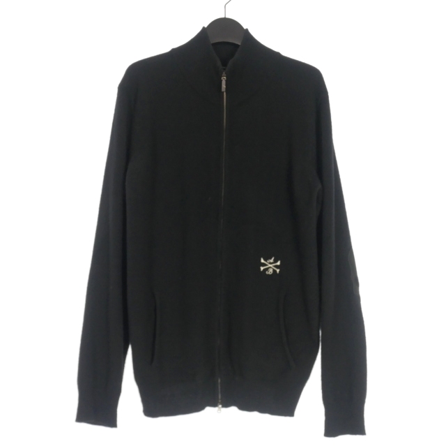 【中古】アルベルトブレーシ o bresci カシミヤ ロゴ刺繍 ジップアップ ニット セーター 長袖 M ブラック 黒 メンズ