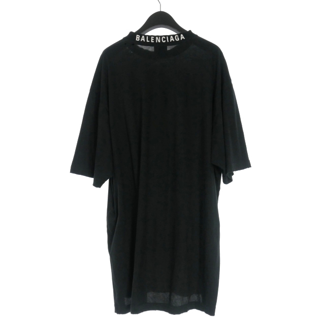 【中古】バレンシアガ BALENCIAGA ロゴ刺繍 ダメージ加工 オーバーサイズTシャツ 半袖 S ブラック 黒 739784 中古】バレンシアガ BALENCIAGA ロゴ刺繍 ダメージ加工 オーバーサイズ