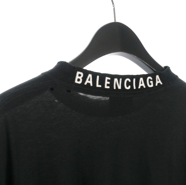 中古】バレンシアガ BALENCIAGA ロゴ刺繍 ダメージ加工 オーバーサイズ