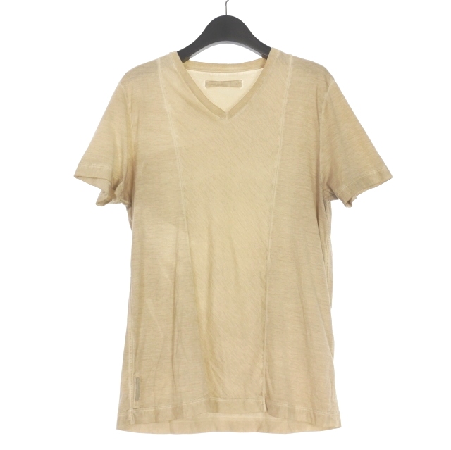 【中古】プラダ PRADA コットン VネックショートスリーブTシャツ カットソー 半袖 S ベージュ SJM775 国内正規 メンズ