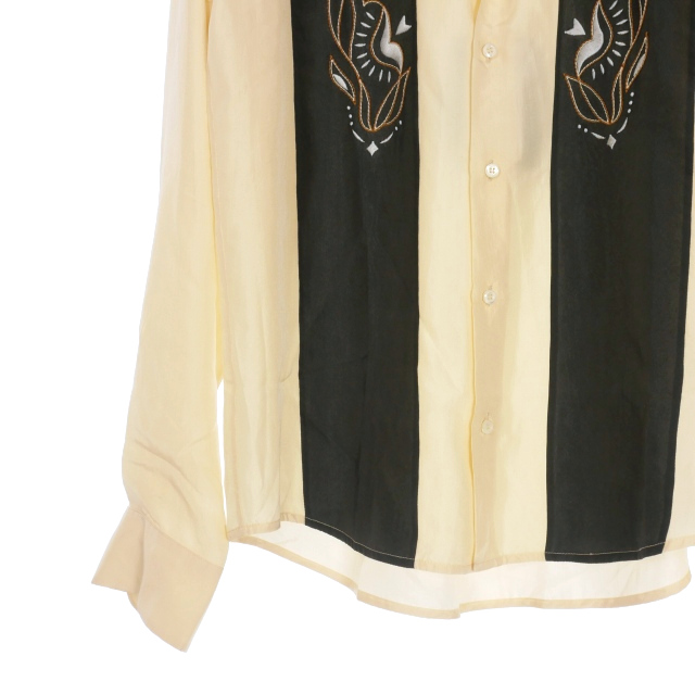 【中古】未使用品 ディースクエアード DSQUARED2 23AW Notch Collar Shirt 刺繍 オープンカラー シルクシャツ 長袖 46_3