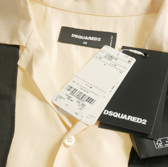 【中古】未使用品 ディースクエアード DSQUARED2 23AW Notch Collar Shirt 刺繍 オープンカラー シルクシャツ 長袖 46_5