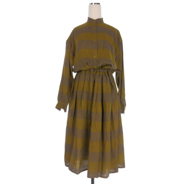 【中古】イッセイミヤケ ISSEY MIYAKE 70s ヴィンテージ チェック柄 バンドカラー ロングシャツワンピース ドレス