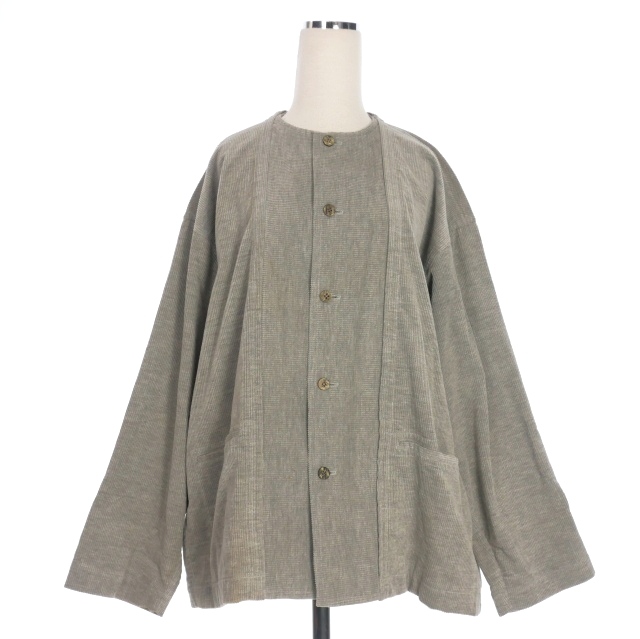 【中古】プランテーション plantation イッセイミヤケ 80's コーデュロイ ノーカラージャケット ブルゾン 長袖 M グレー PM33022 レディ