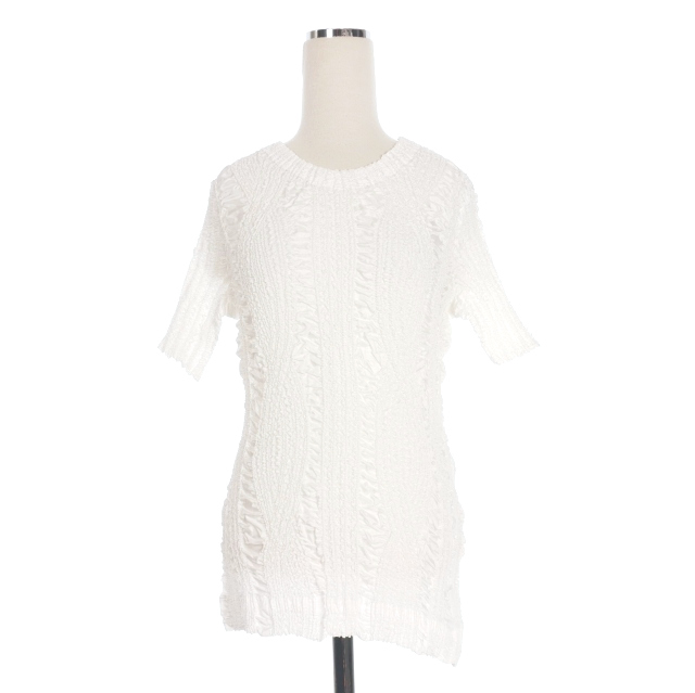 【中古】ヨシキヒシヌマ YOSHIKI HISHINUMA シュリンク加工 アシンメトリーシャツ ブラウス 半袖 1 ホワイト 白