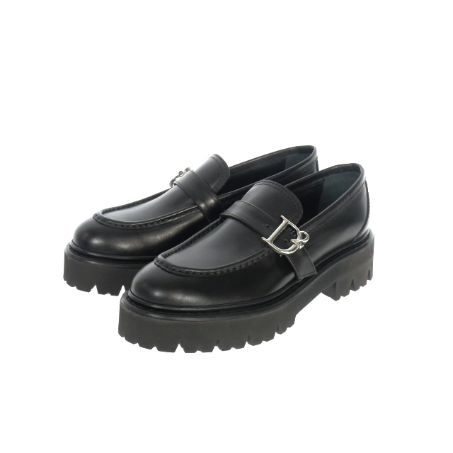 【中古】未使用品 ディースクエアード DSQUARED2 23AW D2 Statement レザーローファー シューズ 靴 37 ブラック 黒