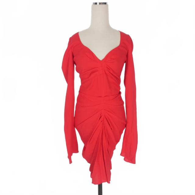 【中古】ディースクエアード DSQUARED2 23AW ギャザー タイトワンピース ドレス 長袖 38 レッド 赤 S75CV0701