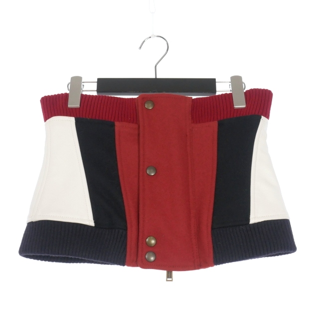 【中古】ディースクエアード DSQUARED2 23AW サイドレザー ウール チューブトップ ベアトップ 38 レッド/ネイビー/ホワイト