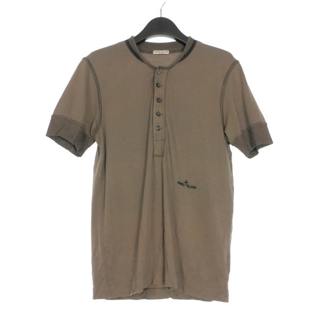 【中古】ストーンアイランド STONE  ヘンリーネック ロゴTシャツ カットソー 半袖 M チャコール 国内正規 メンズ