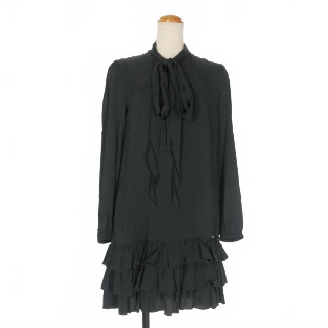 【中古】未使用品 ディースクエアード DSQUARED2 23AW フリル リボンタイ ミニワンピース ドレス 長袖 38 ブラック
