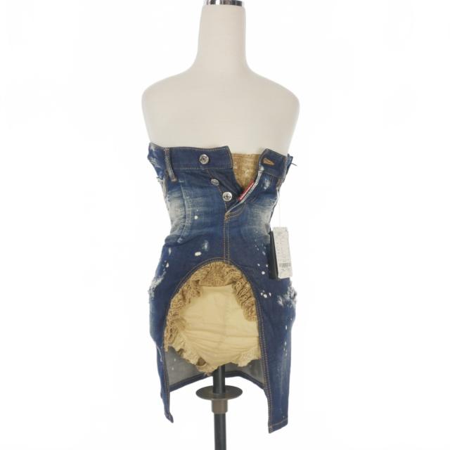 【中古】未使用品 ディースクエアード DSQUARED2 23AW Corset Denim Dress コルセット デニムミニワンピース 38 インディゴ 中古】未使用品 ディースクエアード DSQUARED2 23AW Corset Denim