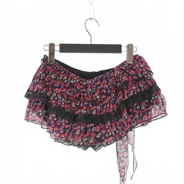 【中古】ディースクエアード DSQUARED2 23AW シルク 花柄 フリル キュロットパンツ ショーツ 38 ブラック/マルチカラー 中古】ディースクエアード DSQUARED2 23AW シルク 花柄 フリル