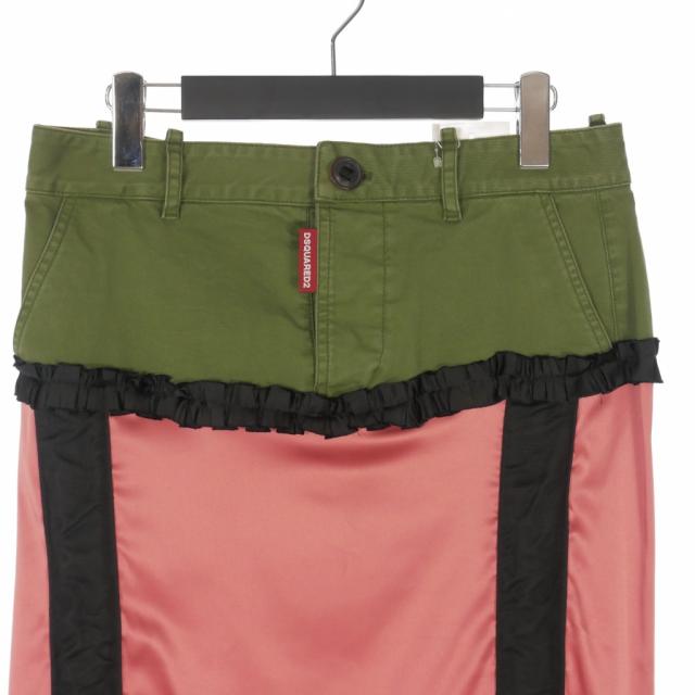 【中古】未使用品 ディースクエアード DSQUARED2 23AW Lingerie Mini リボン レース ドッキングスカート 38 カーキ/ピンク/ブラック_2