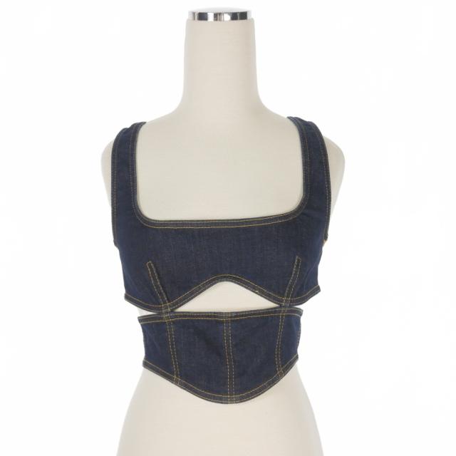 【中古】ディースクエアード DSQUARED2 23AW カットアウト デニム キャミソール タンクトップ 38 インディゴ 国内正規