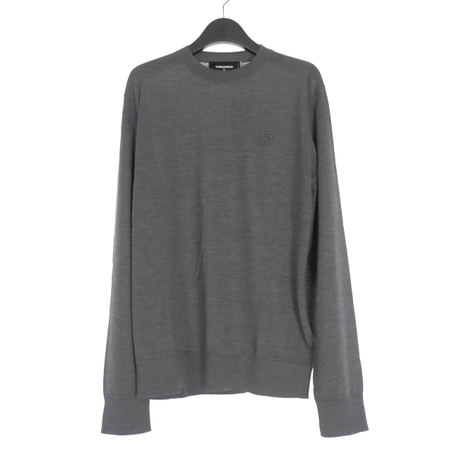 【中古】未使用品 ディースクエアード DSQUARED2 23AW Dc Crewneck DC刺繍 クルーネックニット セーター XL チャコールグレー