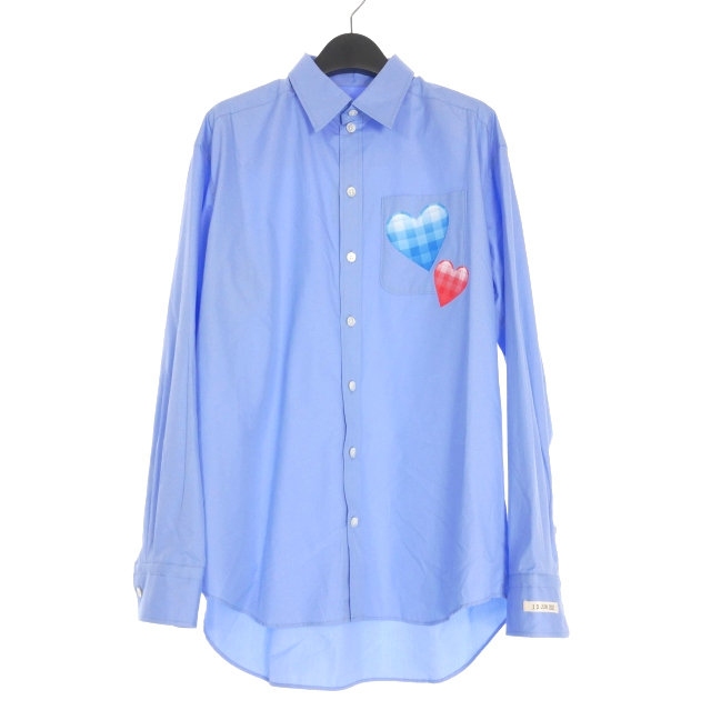 【中古】ティーエスティーエス TSTS 25AW HEART EMOJI SHIRT ハート絵文字プリントシャツ ドレスシャツ 長袖 M サックスブルー