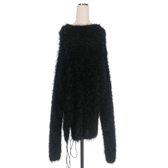 【中古】ワイズ Y's ヨウジヤマモト 25AW LACE-UP SHAGGY KNIT PULLOVER シャギーニット プルオーバー 2 ブラック