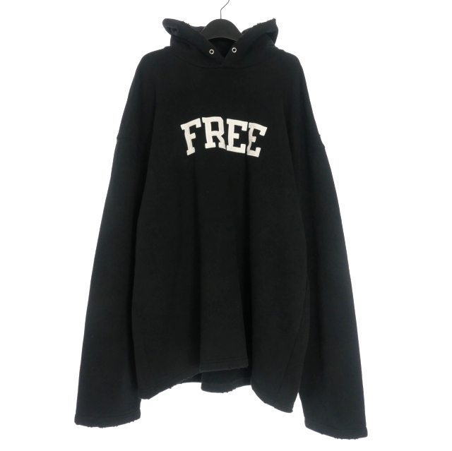 【中古】バレンシアガ BALENCIAGA 21AW FREE ダメージ加工 オーバーサイズフーディ パーカー XXS ブラック 黒 661711