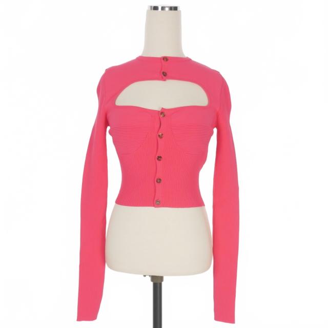 【中古】ディースクエアード DSQUARED2 23AW ショート丈 カットアウトリブニット トップス ロゴチャーム 長袖 XS